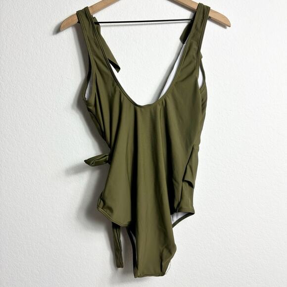 TEMPT ME GREEN RUFFLE ONE PIECE GREEN TIE UP SWIMSUIT LARGE BRAND NEW - Picture 4 of 6